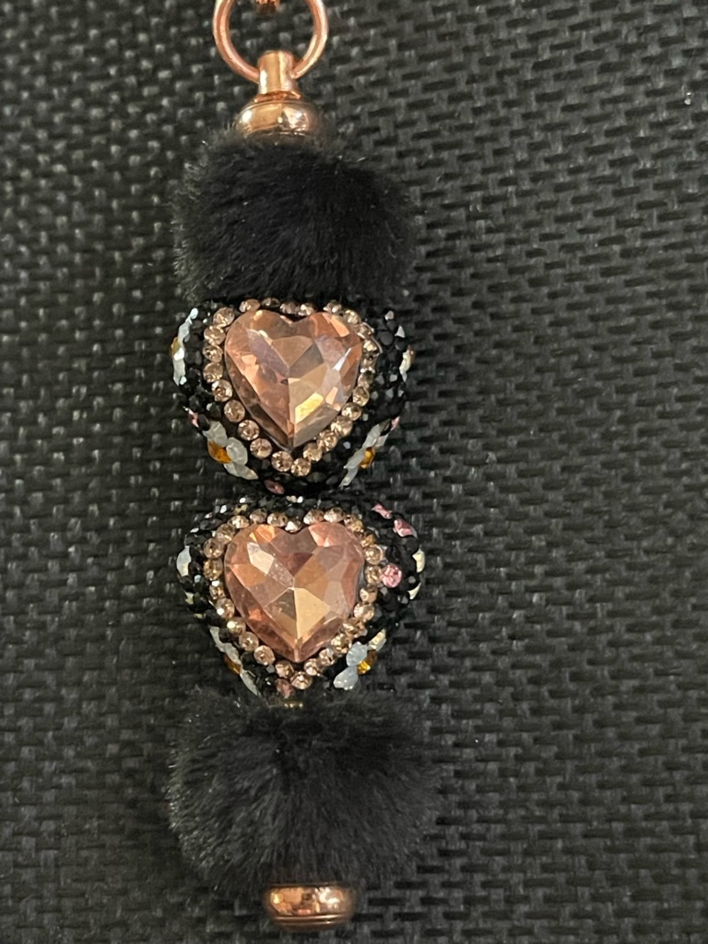 Peach Crystal Heart Pom Keychain - Women Accessories